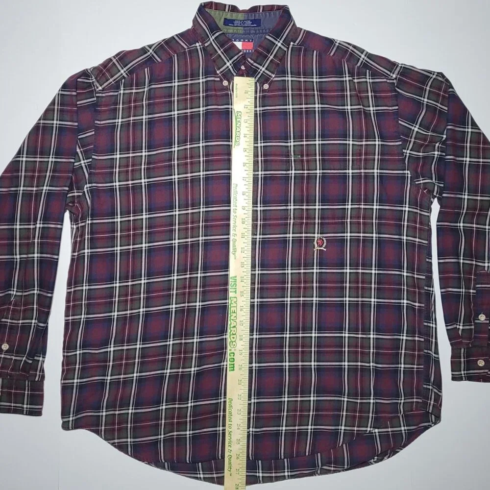 Tommy Hilfiger Mens Purple White Green Plaid Long Sleeve Button Up Shirt Size XL - Picture 11 of 12